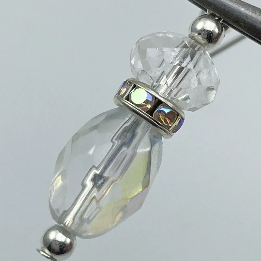 Stunning White AB Crystal Glass Beaded Dangle Earrings Silver Tone Rhinestone
